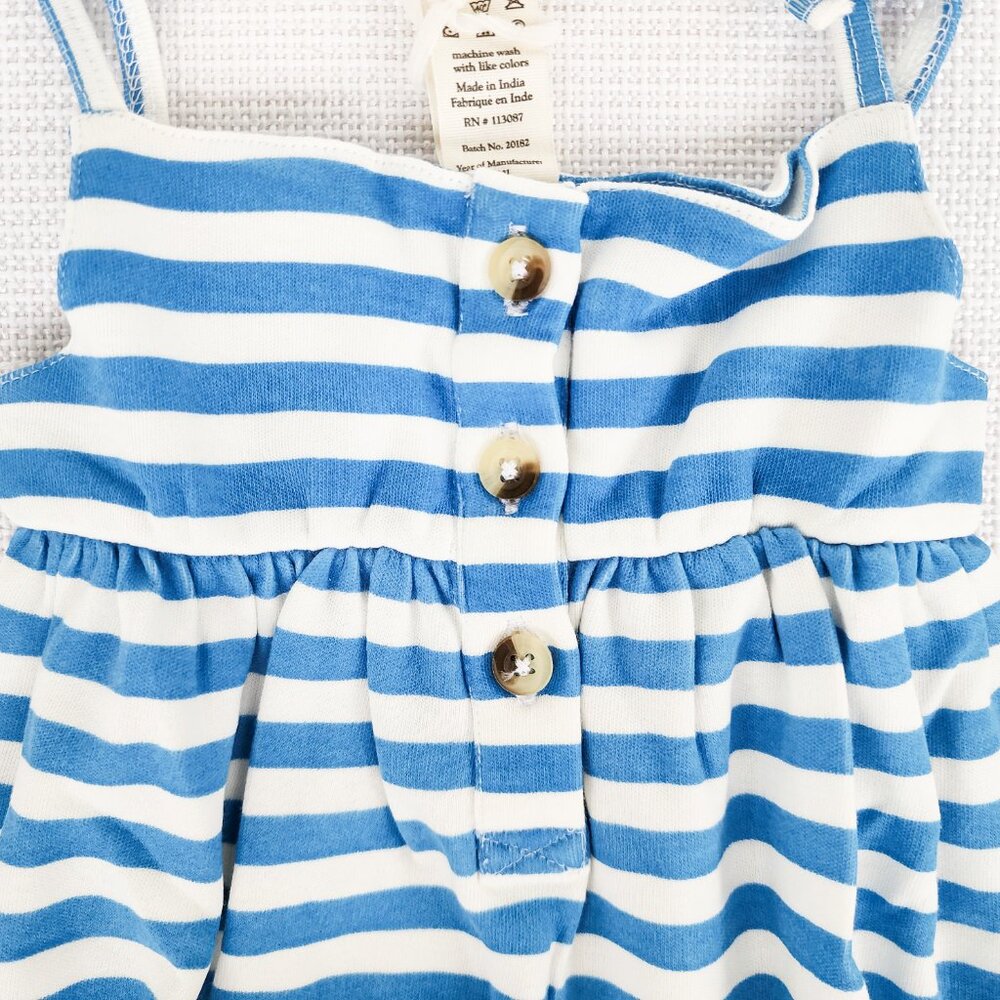 Kate Quinn Gathered Smock Tie Jumpsuit Mediterranean Stripe 0-3 Months Organic - Picture 10 of 10